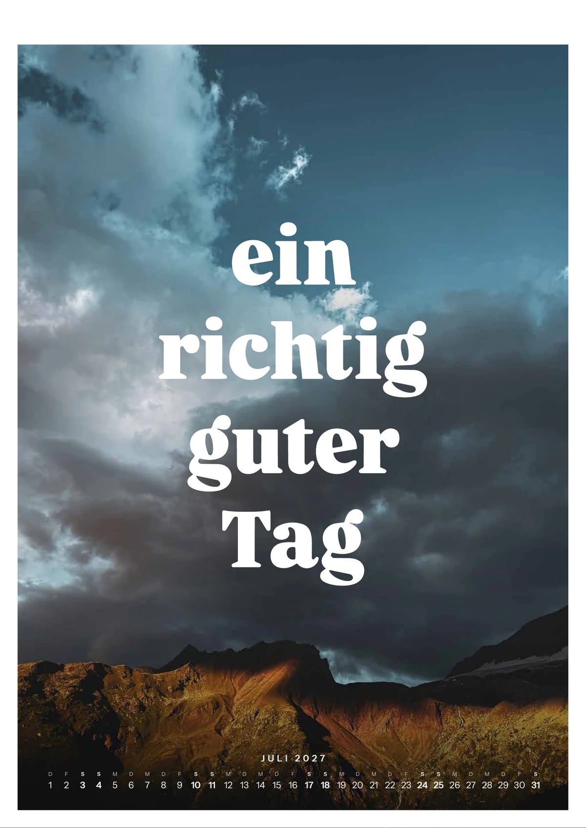 Wandkalender 2027, Blatt Juli: Wolken über einem sonnigen Grashang an der Gemmi