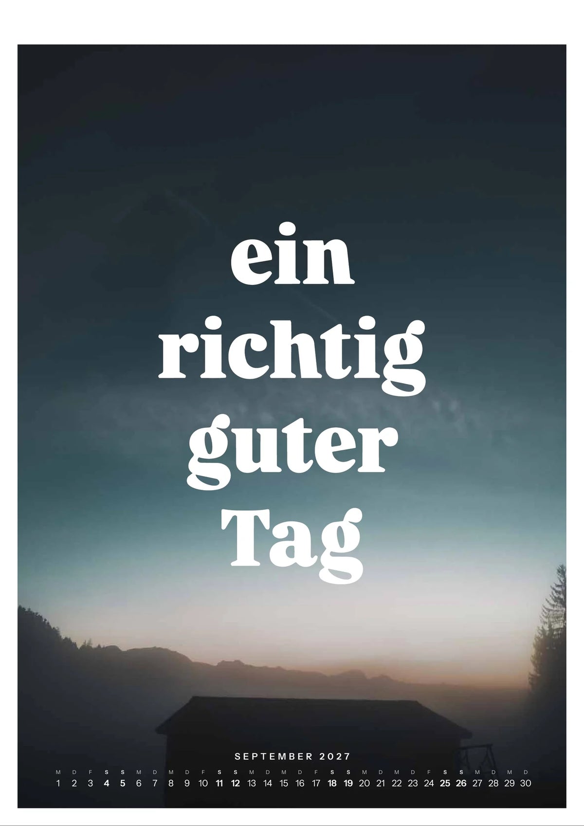 Wandkalender 2027, Blatt September: Hütte im Dunst unter dunklem Himmel im St. Galler Oberland