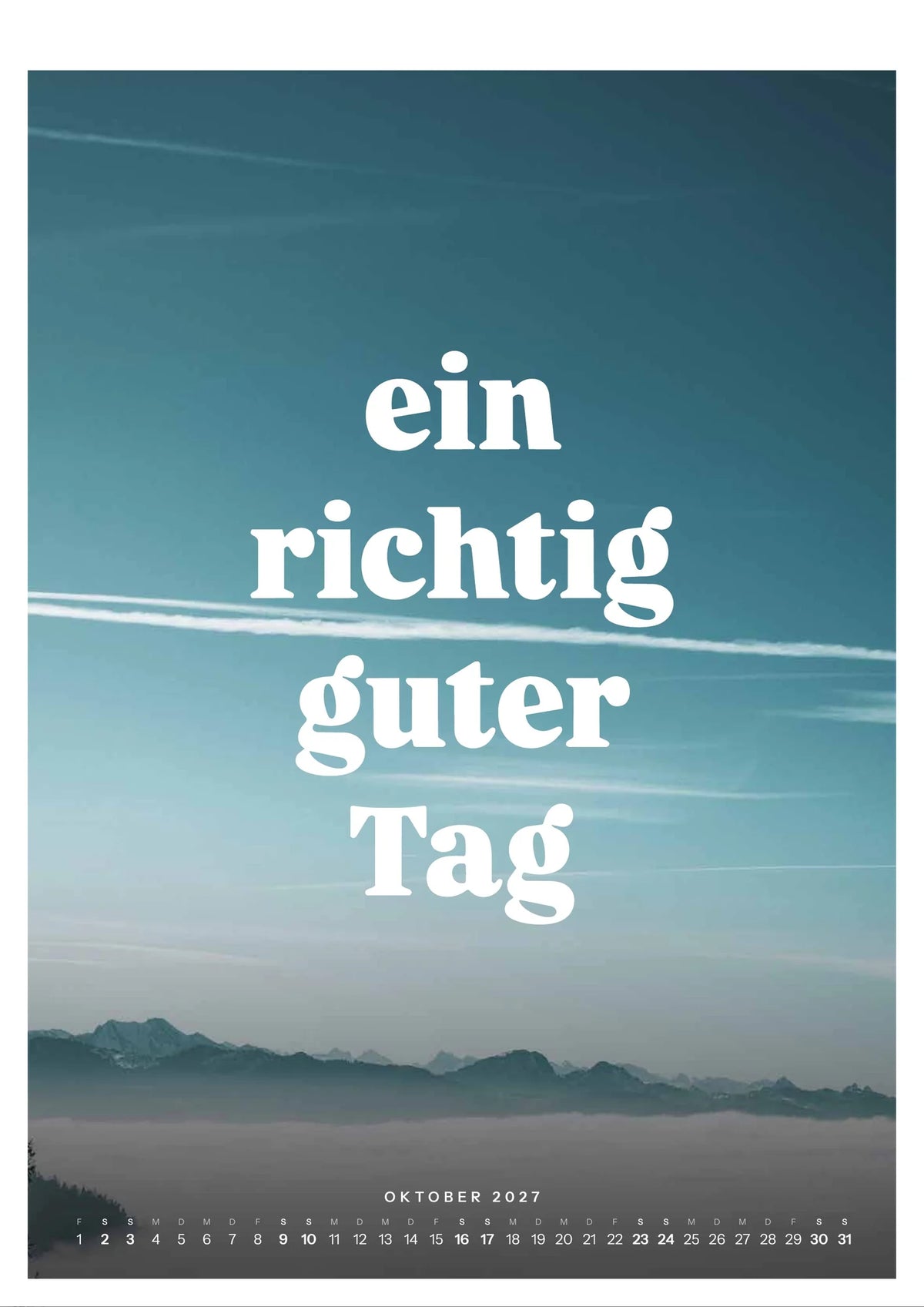 Wandkalender 2027, Blatt Oktober: Nebelmeer über dem Linthgebiet, Kondensstreifen am Himmel