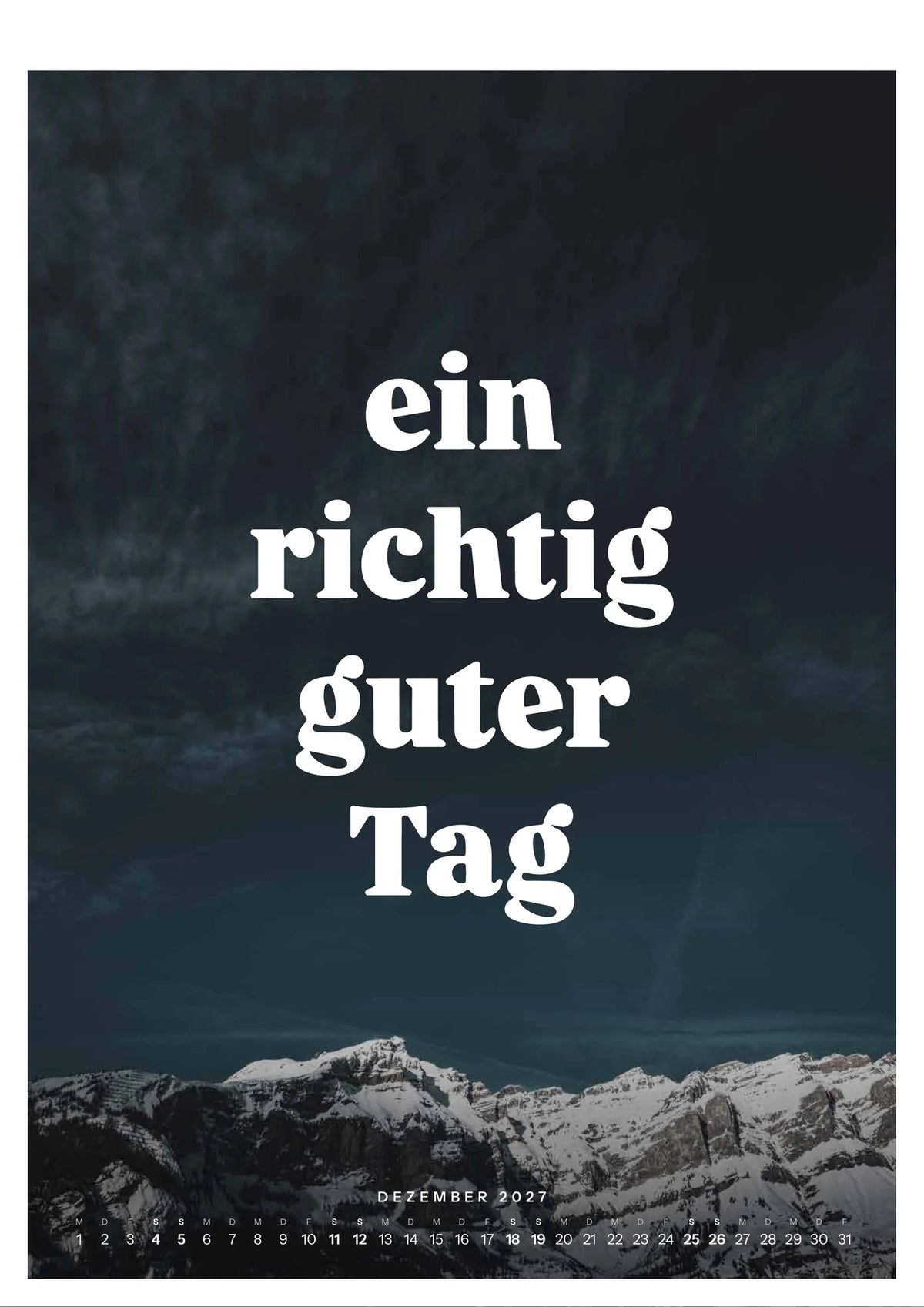 Wandkalender 2027, Blatt Dezember: verschneiter Grat unter dunklem Himmel, von Albinen zu den Leukerbadner Bergen