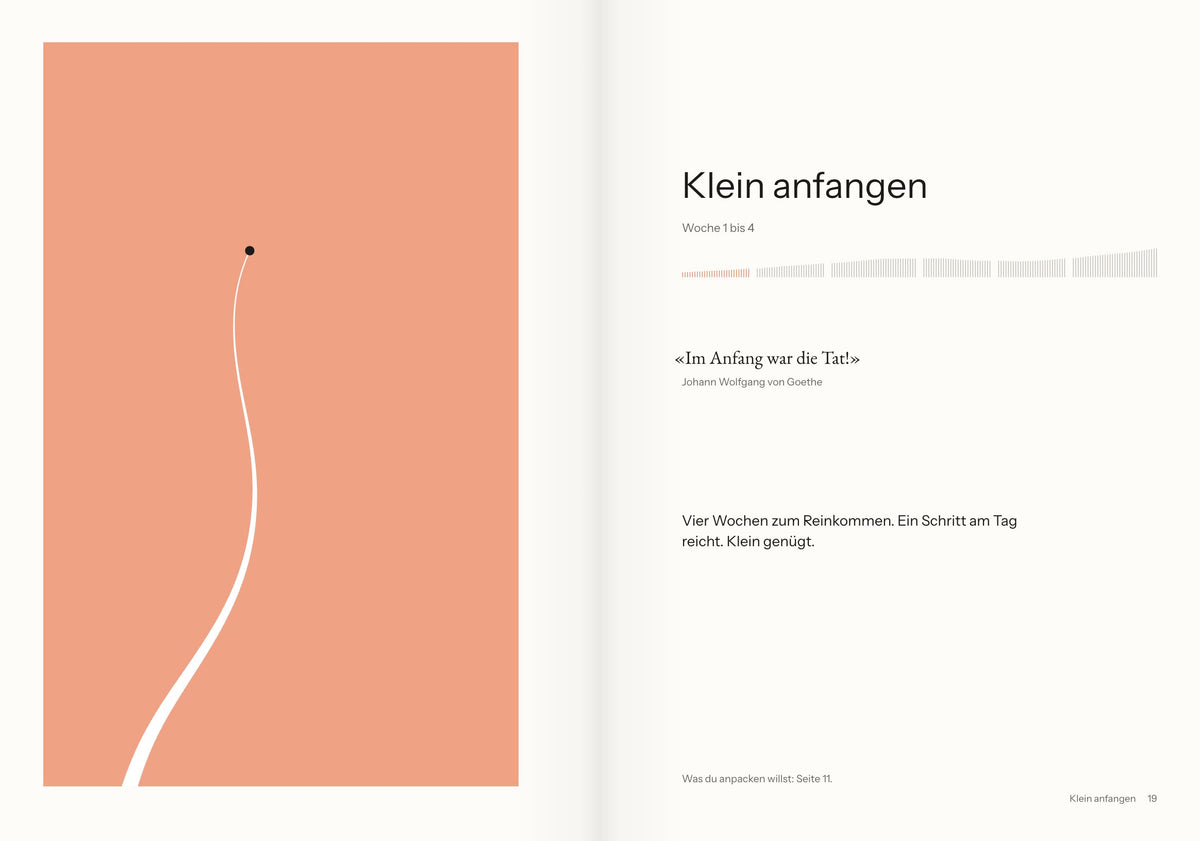 Farbseite und Beginn der Etappe «Klein anfangen»