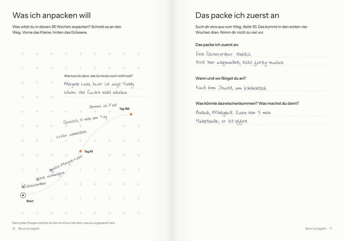 Startteil «Bevor es losgeht»: der Weg mit dem, was man anpacken will (Beispiel)