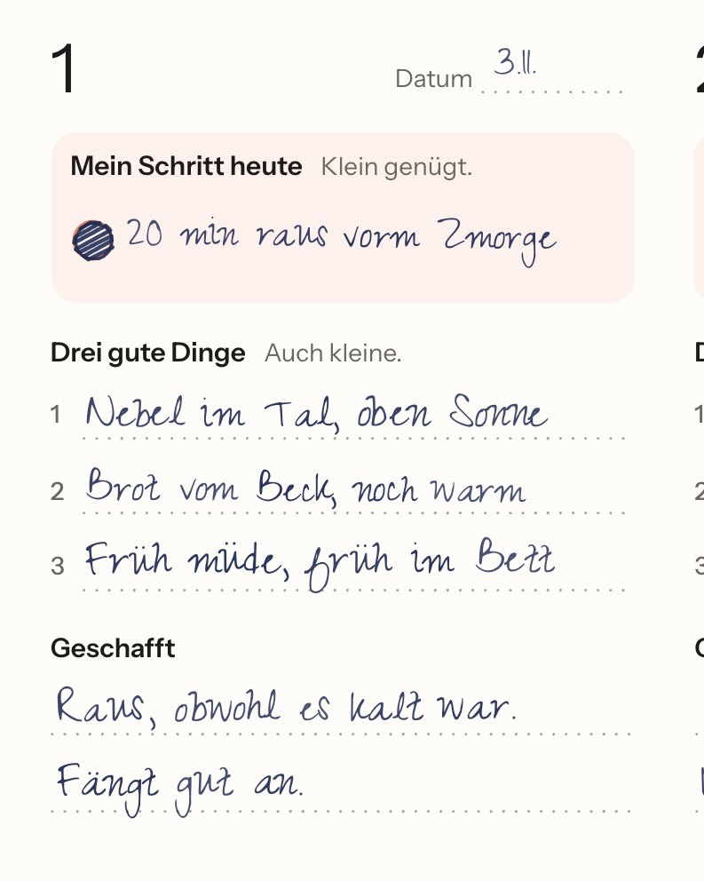 Ein Tag im Buch, von Hand ausgefüllt (Beispiel)