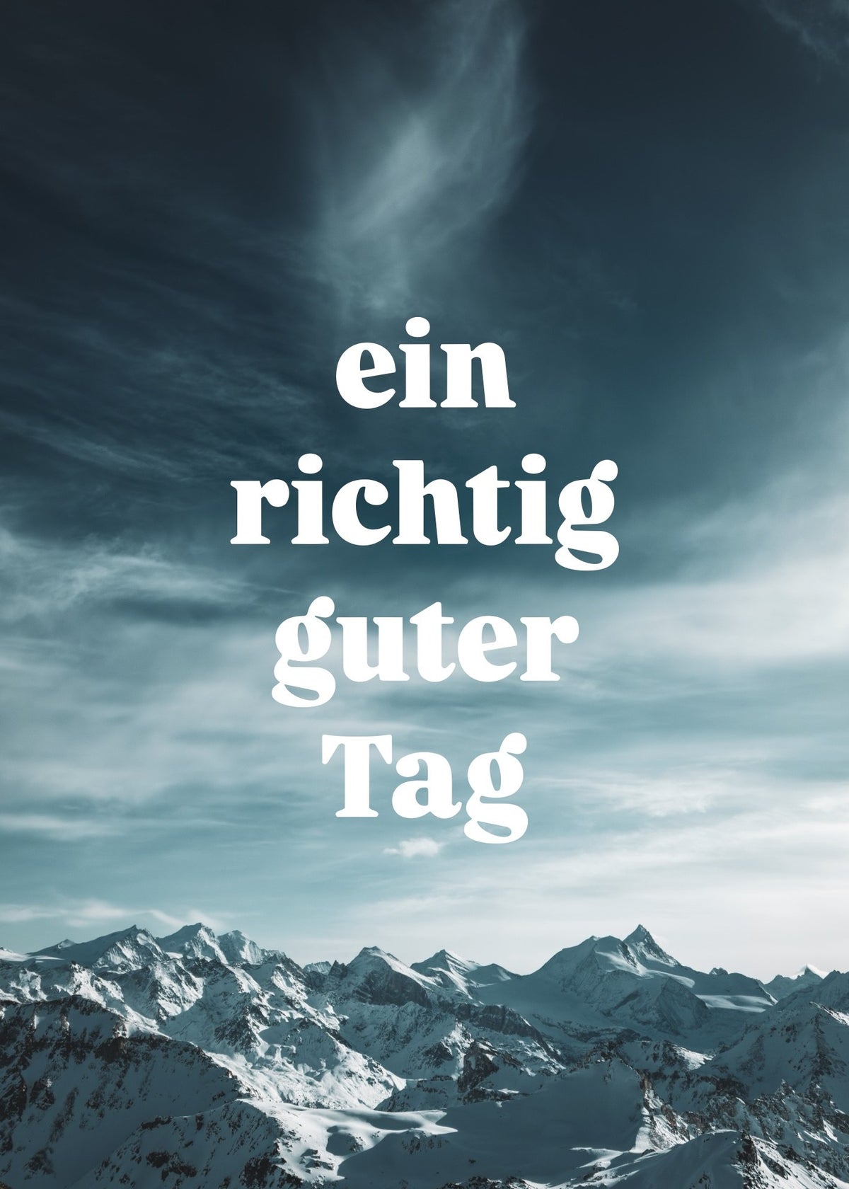 Poster 50 × 70 cm, Motiv «Weisshorn»: verschneite Gipfelkette unter Wolkenschleiern, Wortmarke gross in der Mitte