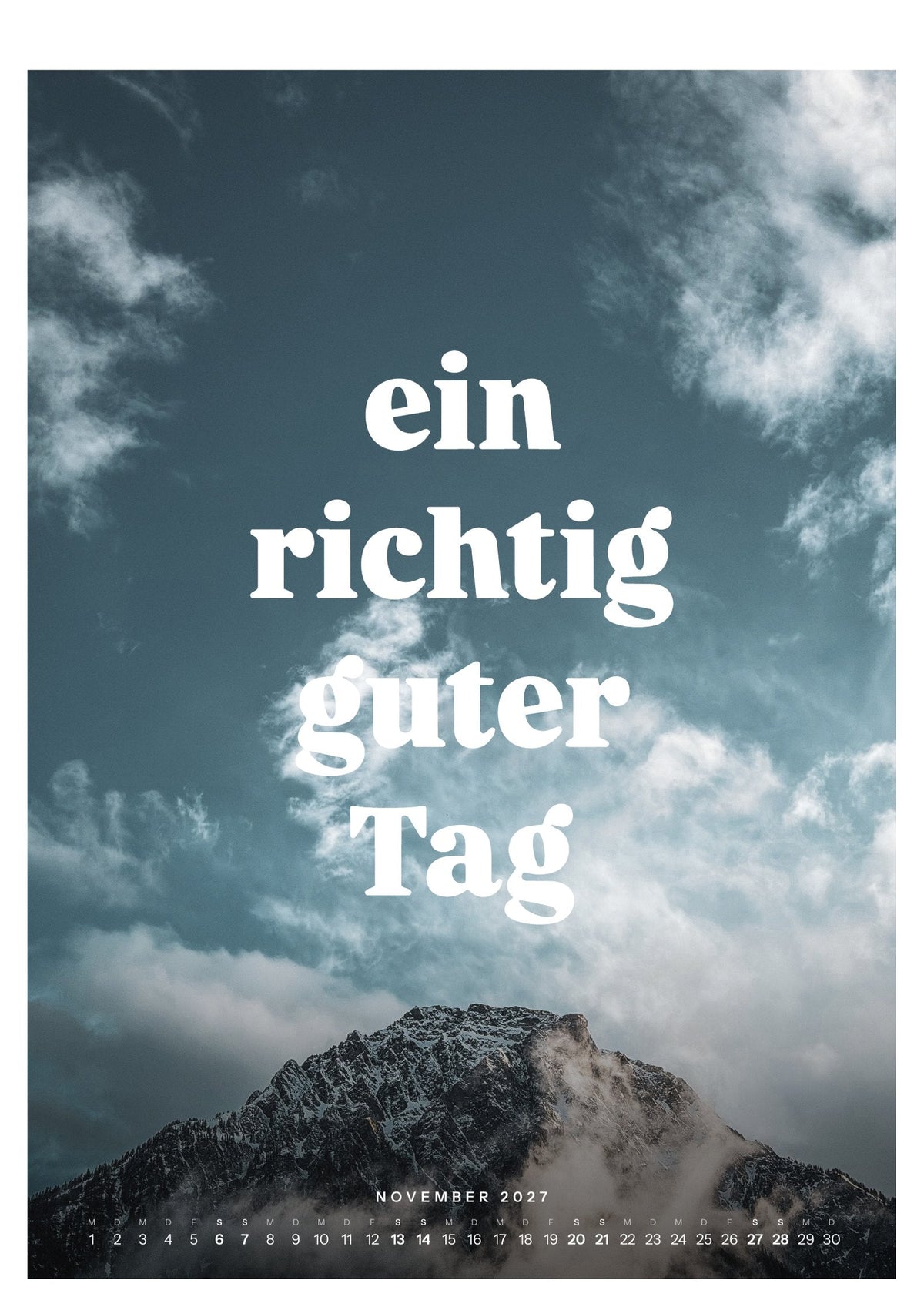 Wandkalender 2027, Blatt November: Schneegipfel unter aufreissenden Wolken